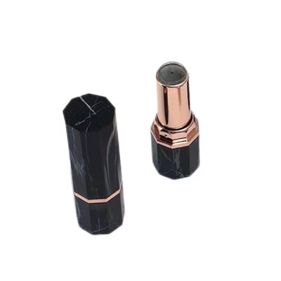 Luxus schwarzer Marmormuster achtseckiger Lippenstift-Rohrbehälter mit Roségold-Akzent