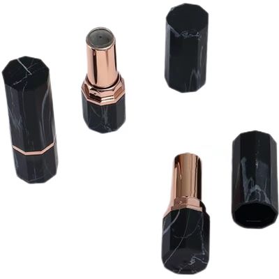 Luxus schwarzer Marmormuster achtseckiger Lippenstift-Rohrbehälter mit Roségold-Akzent