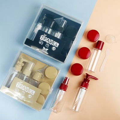 50ml 7-teiliges Set Kunststoff-Reiseset Flaschen Reißverschlusstasche Set Kosmetikbehälter Sprüh-Klappverschluss