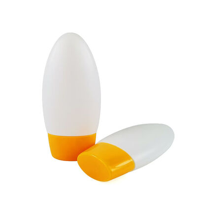 Ovale, eiförmige, leere Sonnenschutz-Roll-on-Flasche, weißer, mattierter Roll-on-Deodorant-Behälter aus Kunststoff, gelbe, nachfüllbare Kosmetikflasche mit Klappdeckel für Sonnenlotion, Körperöl, Deodorant-Verpackung
