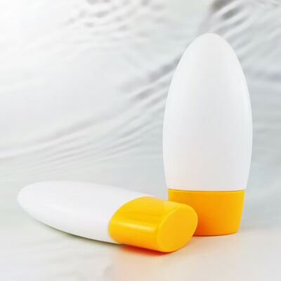 Ovale, eiförmige, leere Sonnenschutz-Roll-on-Flasche, weißer, mattierter Roll-on-Deodorant-Behälter aus Kunststoff, gelbe, nachfüllbare Kosmetikflasche mit Klappdeckel für Sonnenlotion, Körperöl, Deodorant-Verpackung