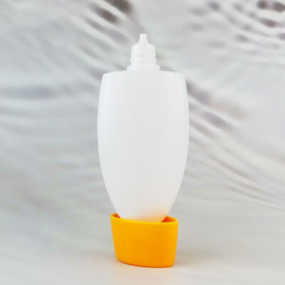 Ovale, eiförmige, leere Sonnenschutz-Roll-on-Flasche, weißer, mattierter Roll-on-Deodorant-Behälter aus Kunststoff, gelbe, nachfüllbare Kosmetikflasche mit Klappdeckel für Sonnenlotion, Körperöl, Deodorant-Verpackung