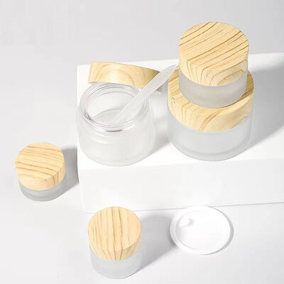 5g 10g 15g 30g 50g Leere Glaskrämengläser Kosmetik Natürliches Holz Leckdichte Behälter für Augencreme Gesichtsmaske Hautpflege