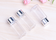 Klare kosmetische Plastikbehälter, quadratische Plastikflaschen mit Aluminiumdeckeln