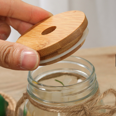 86mm Bambus- Mason Jar Lids Glass Beer können mit Glas-Straw Hole