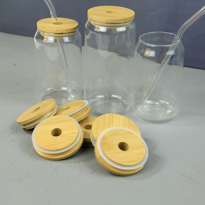86mm Bambus- Mason Jar Lids Glass Beer können mit Glas-Straw Hole