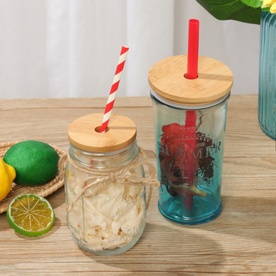 86mm Bambus- Mason Jar Lids Glass Beer können mit Glas-Straw Hole