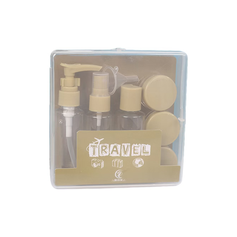 50ml 7-teiliges Set Kunststoff-Reiseset Flaschen Reißverschlusstasche Set Kosmetikbehälter Sprüh-Klappverschluss